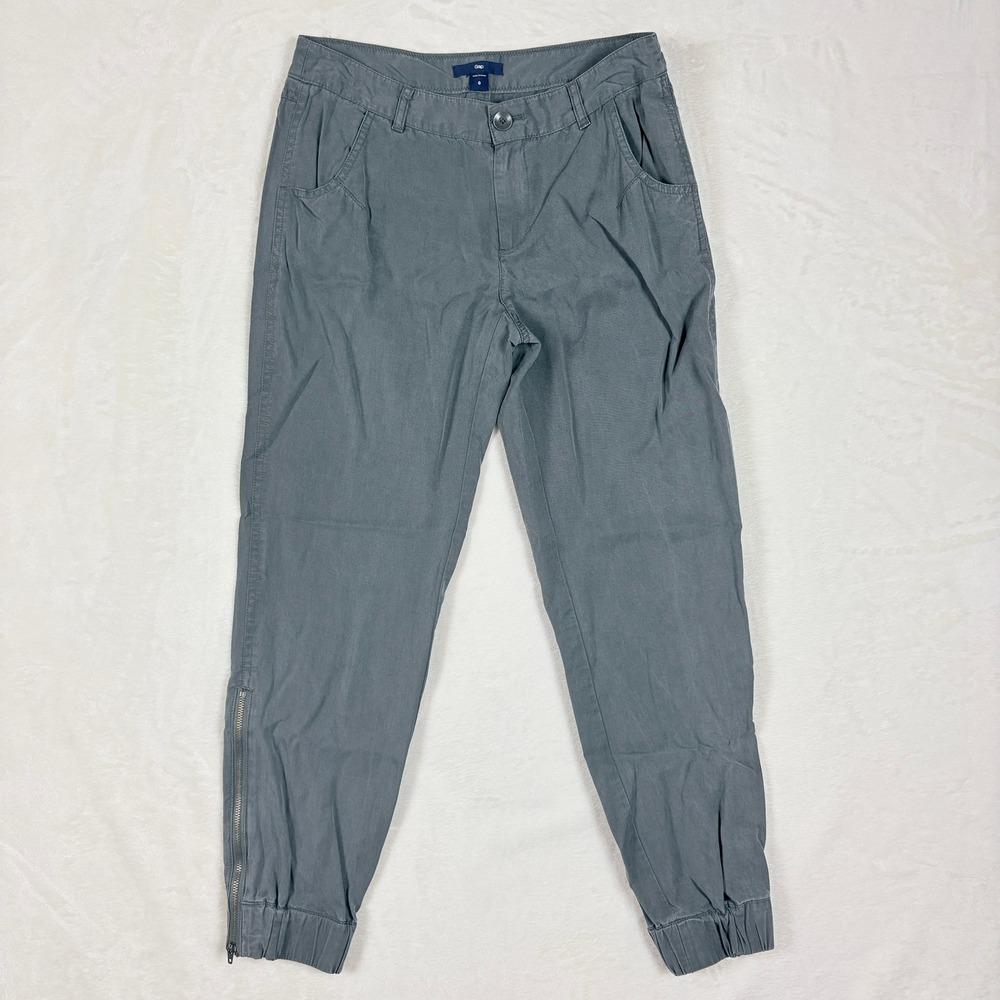 Gap Pants Women Sz 0 Gray Jogger Athleisure Tapered Zip Ankle Cuffs Flap Pockets